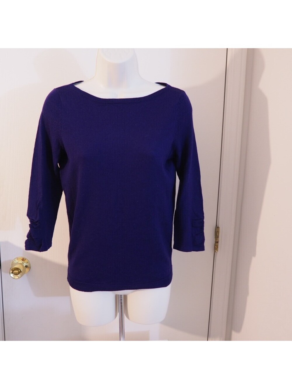 THE LIMITED Navy Blue Merino Wool Blend Boat Neck 3/4 Draped Sleeve Sweater Sz S